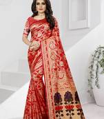 red woven banarasi saree with blouse