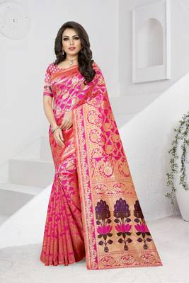 pink woven banarasi saree with blouse 1