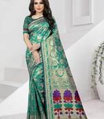 turquoise woven banarasi saree with blouse