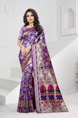 purple woven banarasi saree with blouse 1