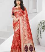 red woven banarasi saree with blouse