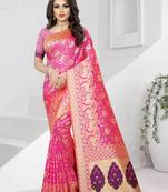 pink woven banarasi saree with blouse