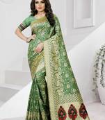 green woven banarasi saree with blouse