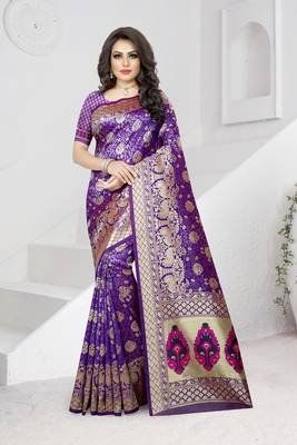 purple woven banarasi saree with blouse 1