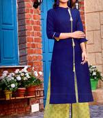 Blue Rayon Block Print Embroidered  Partywear Kurti Palazzo