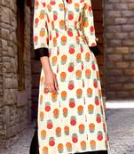 Cream Rayon Block Print Embroidered  Partywear Kurti Palazzo