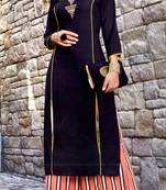 Blue Rayon Block Print Embroidered  Partywear Kurti Palazzo