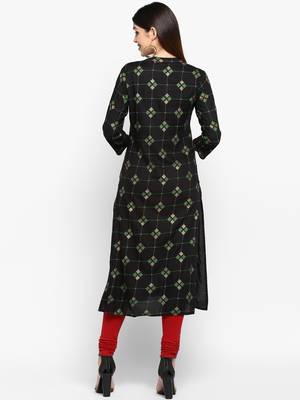 Black Color Printed Rayon Straight Kurti 2
