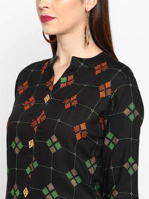 Black Color Printed Rayon Straight Kurti 5