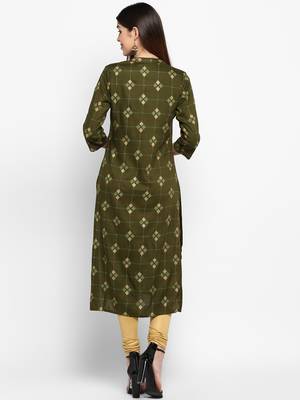 Mahendi Green Color Printed Rayon Straight Kurti 2
