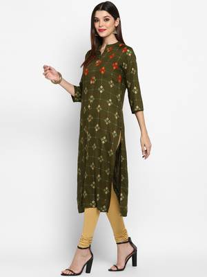 Mahendi Green Color Printed Rayon Straight Kurti 3