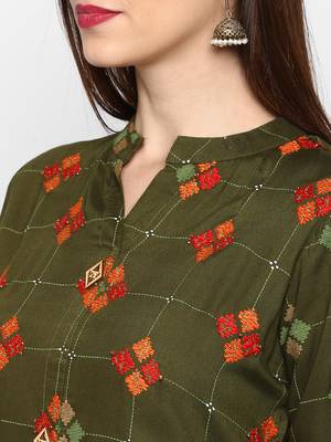 Mahendi Green Color Printed Rayon Straight Kurti 5