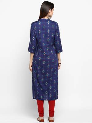 Blue Color Printed Rayon Straight Kurti 2