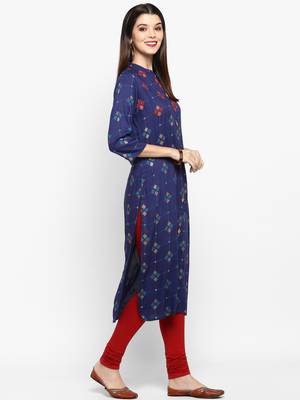Blue Color Printed Rayon Straight Kurti 4