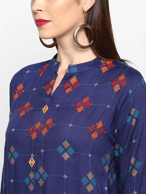 Blue Color Printed Rayon Straight Kurti 5