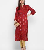 Maroon Color Printed Rayon Straight Kurti