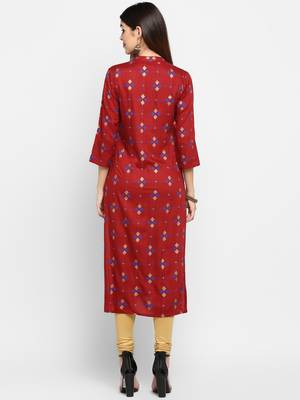 Maroon Color Printed Rayon Straight Kurti 2