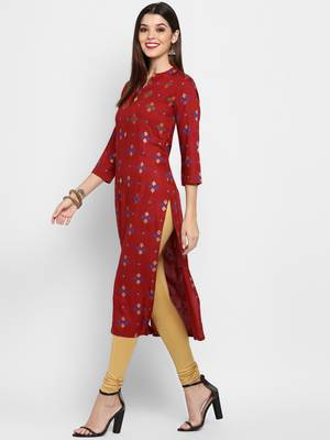 Maroon Color Printed Rayon Straight Kurti 3