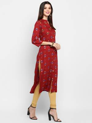 Maroon Color Printed Rayon Straight Kurti 4