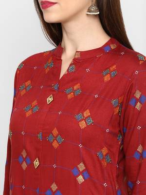 Maroon Color Printed Rayon Straight Kurti 5