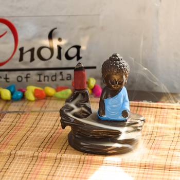 Meditating Monk Buddha Smoke Fountain with 10 Backflow Cone Decorative Incense Holder 1