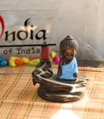 Meditating Monk Buddha Smoke Fountain with 10 Backflow Cone Decorative Incense Holder