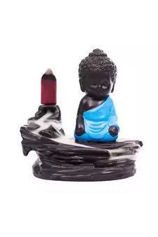 Meditating Monk Buddha Smoke Fountain with 10 Backflow Cone Decorative Incense Holder
