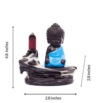 Meditating Monk Buddha Smoke Fountain with 10 Backflow Cone Decorative Incense Holder 3