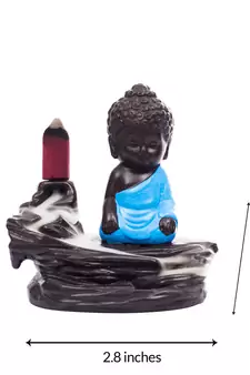 Meditating Monk Buddha Smoke Fountain with 10 Backflow Cone Decorative Incense Holder