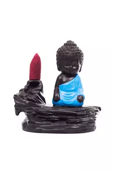 Meditating Monk Buddha Smoke Fountain with 10 Backflow Cone Decorative Incense Holder