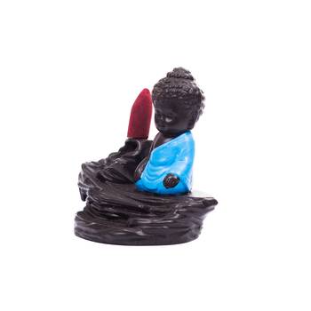 Meditating Monk Buddha Smoke Fountain with 10 Backflow Cone Decorative Incense Holder 5