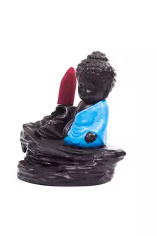 Meditating Monk Buddha Smoke Fountain with 10 Backflow Cone Decorative Incense Holder