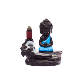 Meditating Monk Buddha Smoke Fountain with 10 Backflow Cone Decorative Incense Holder 2