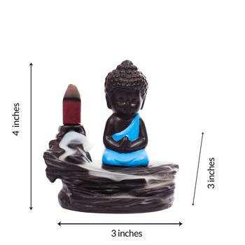 Meditating Monk Buddha Smoke Fountain with 10 Backflow Cone Decorative Incense Holder 3