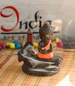 Meditating Monk Buddha Smoke Fountain with 10 Backflow Cone Decorative Incense Holder