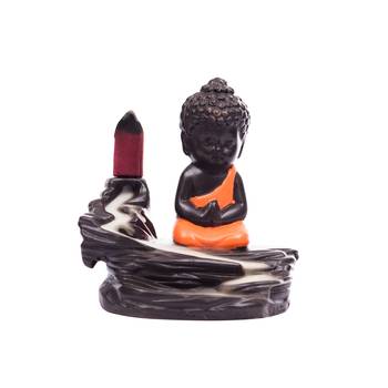 Meditating Monk Buddha Smoke Fountain with 10 Backflow Cone Decorative Incense Holder 2