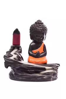 Meditating Monk Buddha Smoke Fountain with 10 Backflow Cone Decorative Incense Holder