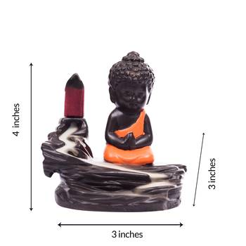 Meditating Monk Buddha Smoke Fountain with 10 Backflow Cone Decorative Incense Holder 3