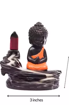 Meditating Monk Buddha Smoke Fountain with 10 Backflow Cone Decorative Incense Holder