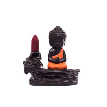 Meditating Monk Buddha Smoke Fountain with 10 Backflow Cone Decorative Incense Holder 4