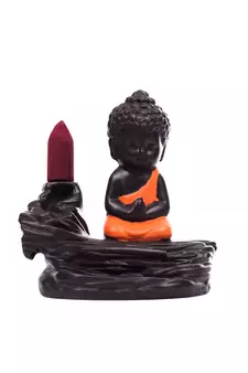 Meditating Monk Buddha Smoke Fountain with 10 Backflow Cone Decorative Incense Holder