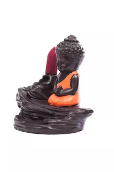 Meditating Monk Buddha Smoke Fountain with 10 Backflow Cone Decorative Incense Holder