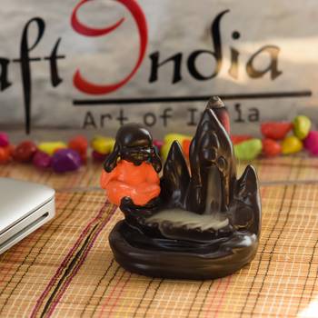 Meditating Monk Buddha Smoke Fountain with 10 Backflow Cone Decorative Incense Holder 1