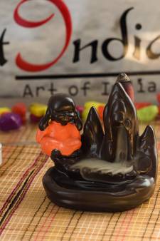 Meditating Monk Buddha Smoke Fountain with 10 Backflow Cone Decorative Incense Holder