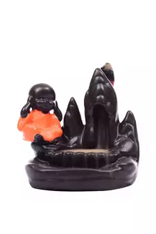 Meditating Monk Buddha Smoke Fountain with 10 Backflow Cone Decorative Incense Holder