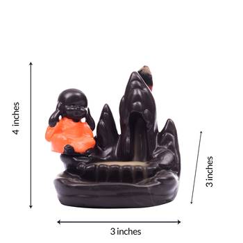 Meditating Monk Buddha Smoke Fountain with 10 Backflow Cone Decorative Incense Holder 3
