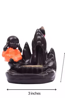 Meditating Monk Buddha Smoke Fountain with 10 Backflow Cone Decorative Incense Holder
