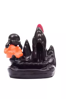 Meditating Monk Buddha Smoke Fountain with 10 Backflow Cone Decorative Incense Holder