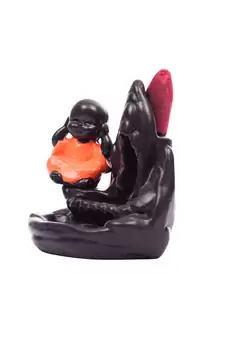 Meditating Monk Buddha Smoke Fountain with 10 Backflow Cone Decorative Incense Holder
