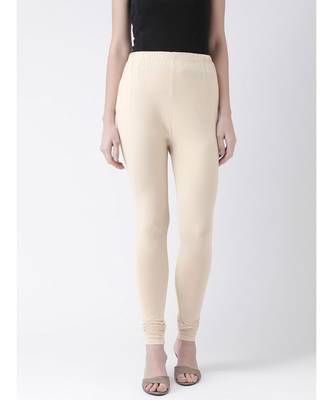 Beige Solid Cotton Lycra Legging 1